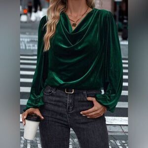 NWT Green Velvet Rachel Zoe Cowl Neck Long Sleeve Top Button Cuff Blouse XS